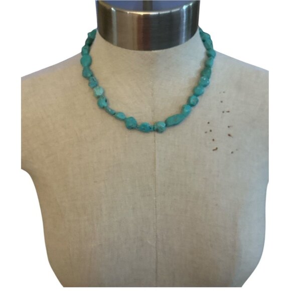 Turquoise Nugget Necklace With Sterling Silver Cone Clasp Native American - Picture 4 of 13